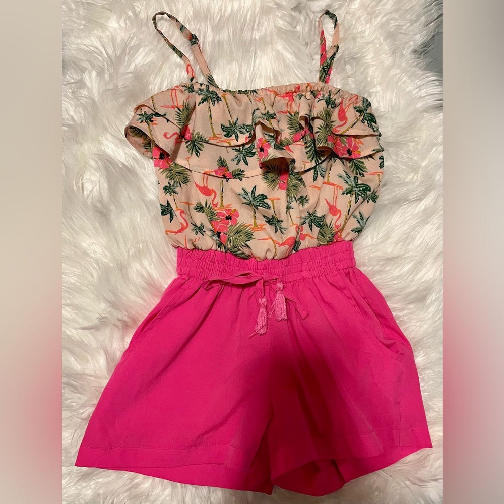 Pink flamingo romper